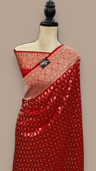 Pure Katan Silk Banarasi Handloom Saree - All over Jaal work with Meenakari