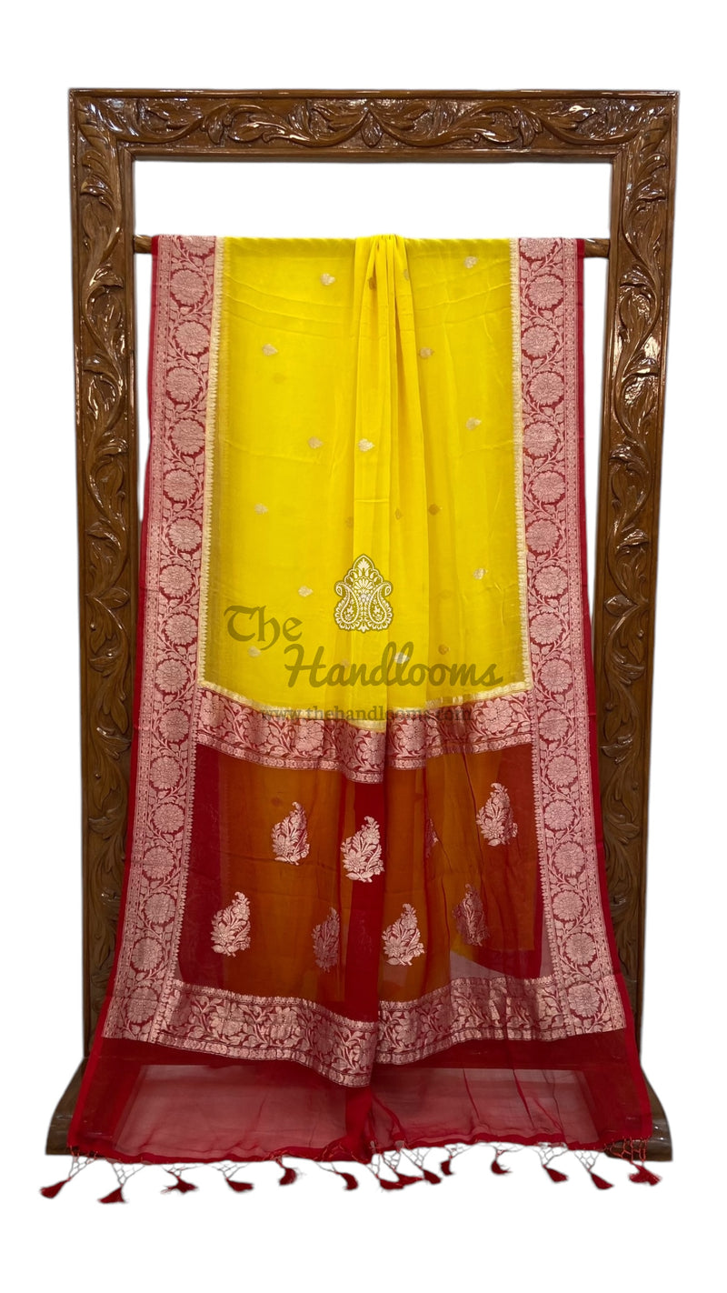 Yellow Pure Georgette Handloom Banarasi Saree - The Handlooms
