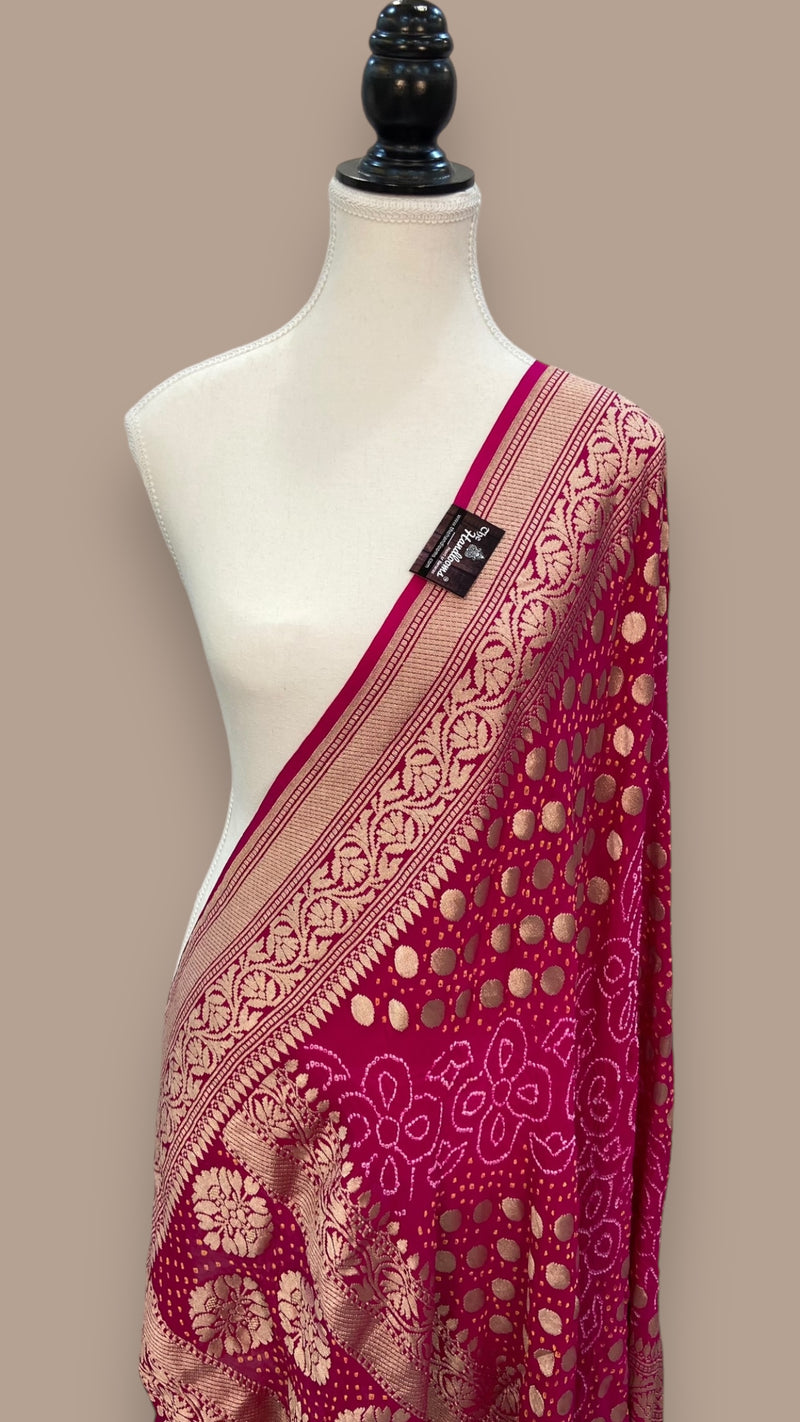 Pure Georgette Banarasi Bandhej Handloom Dupatta - The Handlooms