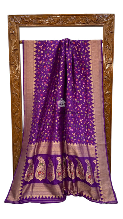 Pure Katan Silk Banarasi Handloom Saree - All over Jaal work with Meenakari