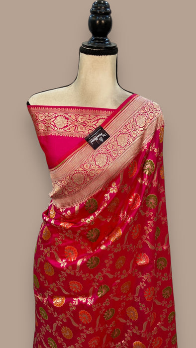 Pure Katan Silk Banarasi Handloom Saree - All over Jaal work - With Meenakari