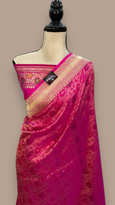 Hot Pink Pure Katan Silk Banarasi Handloom Saree - Tanchui Brocade With Meenakari