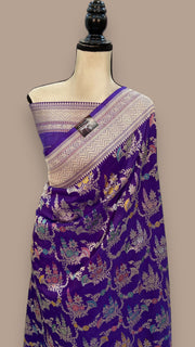 Ektara Pure Katan Silk Banarasi Handloom Saree - All over kadiyal Jaal work - The Handlooms