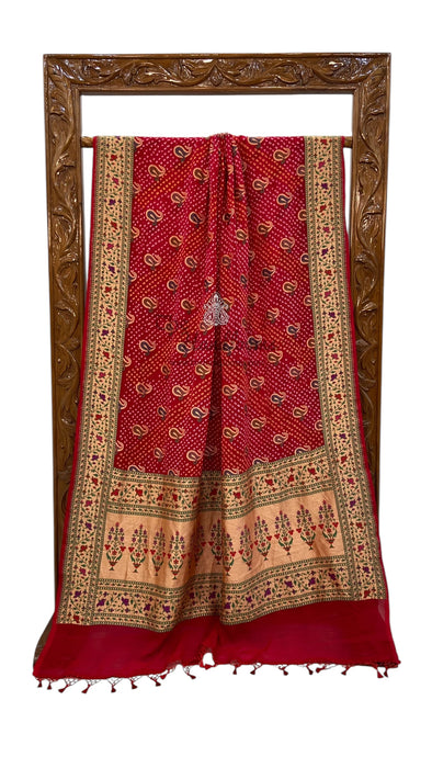 Pure Georgette Banarasi Bandhej Handloom Saree - with meenakari work