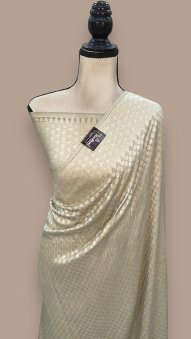 Pure Cream Khwaab Khaddi Handloom Banarasi Saree