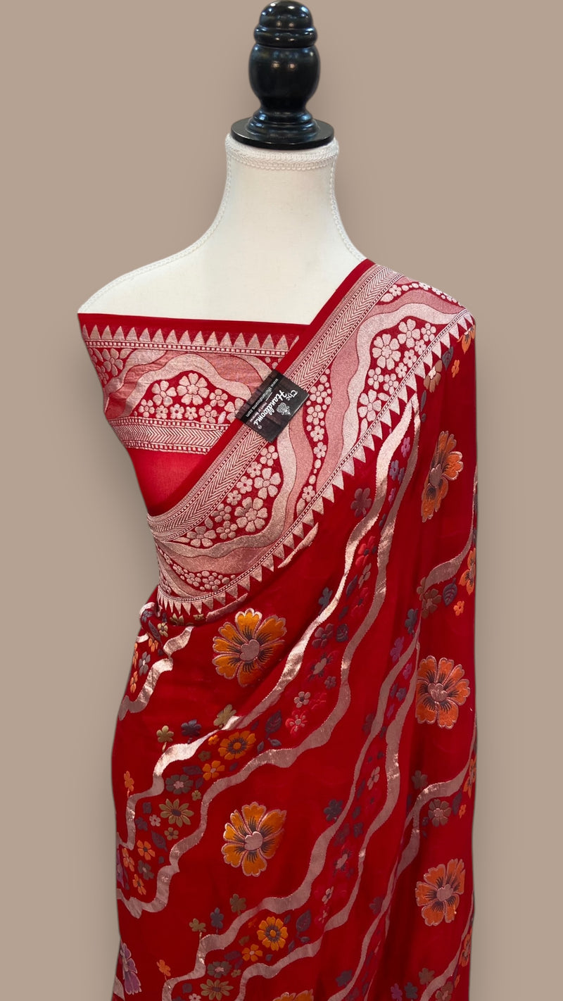 Pure Khaddi Georgette Handloom Banarasi Saree - All over Jaal Work With Meenakari - The Handlooms