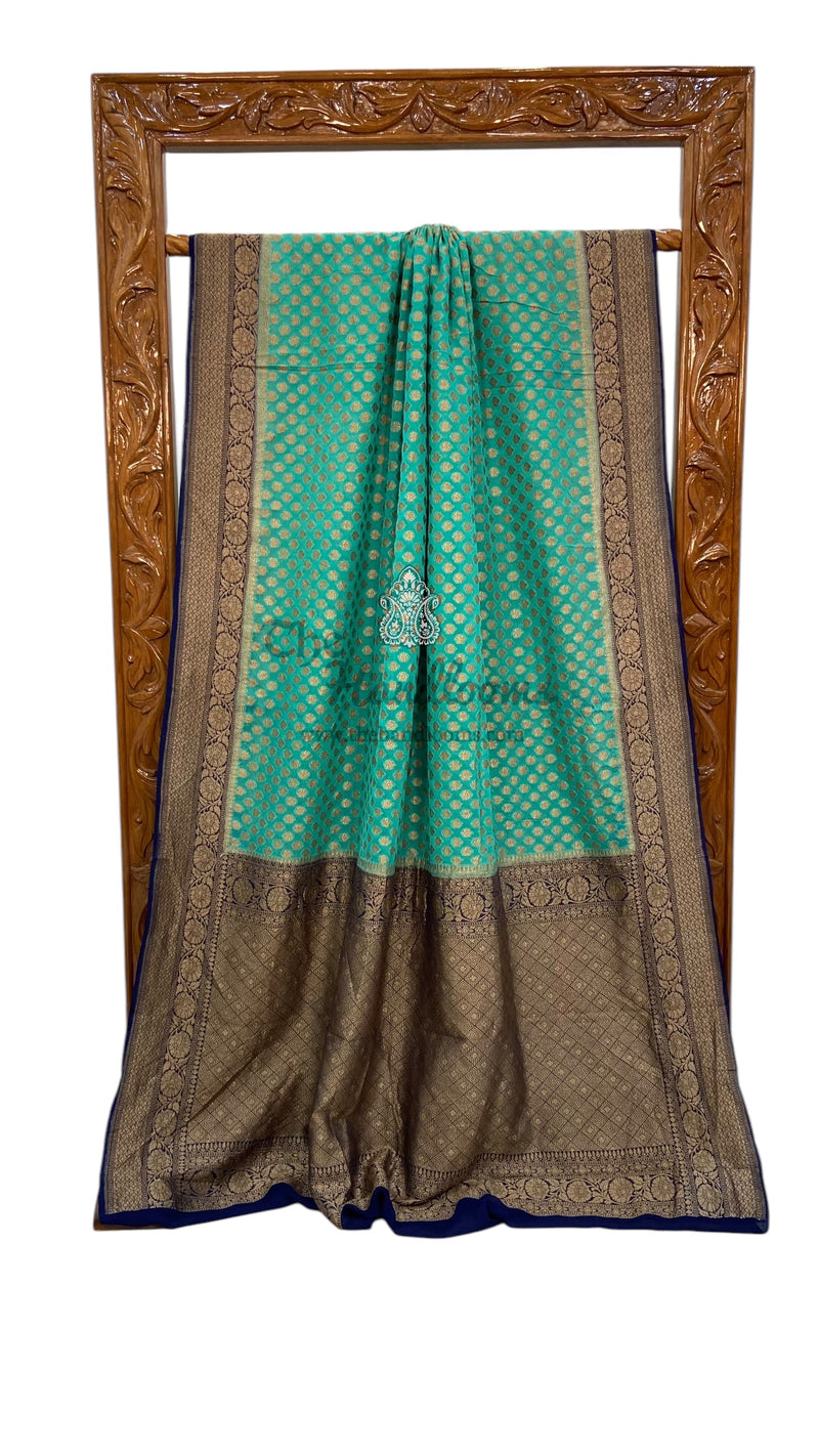 Khaddi Georgette Handloom Banarasi Saree -  Antique zari - The Handlooms