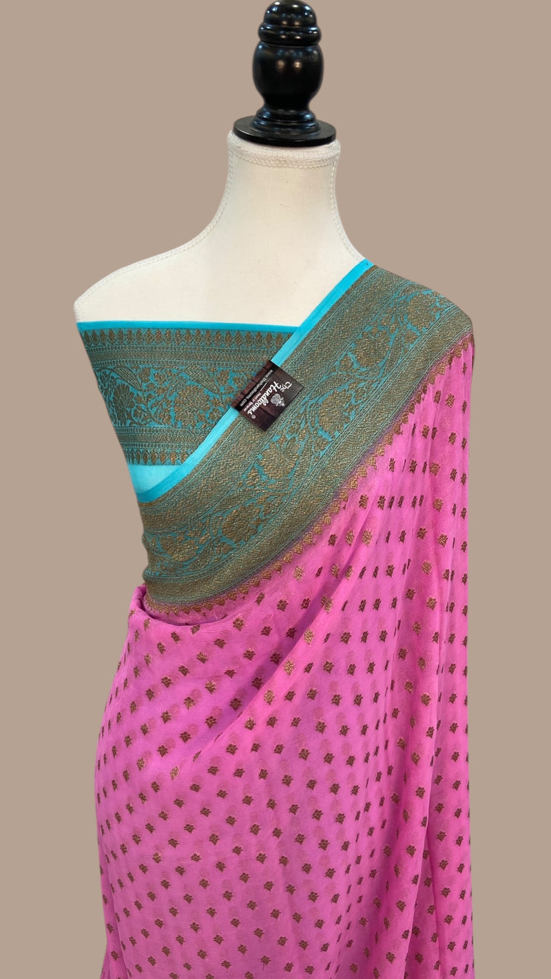 Khaddi Georgette Handloom Banarasi Saree -  Antique zari - The Handlooms