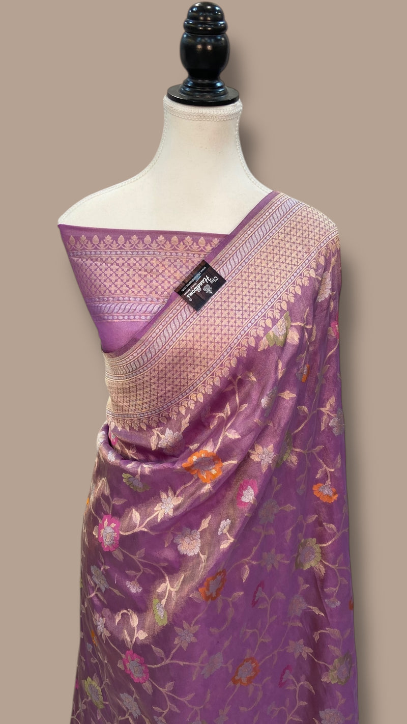 Ektara Pure Katan Tissue Silk Banarasi Handloom Saree - All over Sona Roopa Jaal Work - The Handlooms