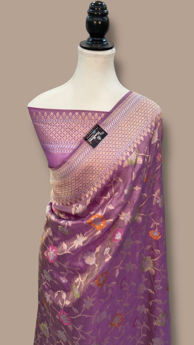 Ektara Pure Katan Tissue Silk Banarasi Handloom Saree - All over Sona Roopa Jaal Work