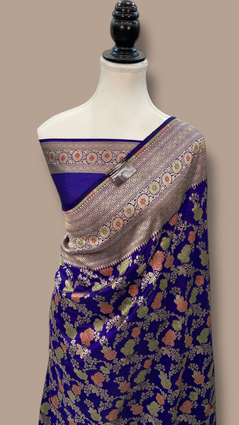 Pure Katan Silk Banarasi Handloom Saree - All over Sona Roopa Jaal work - The Handlooms