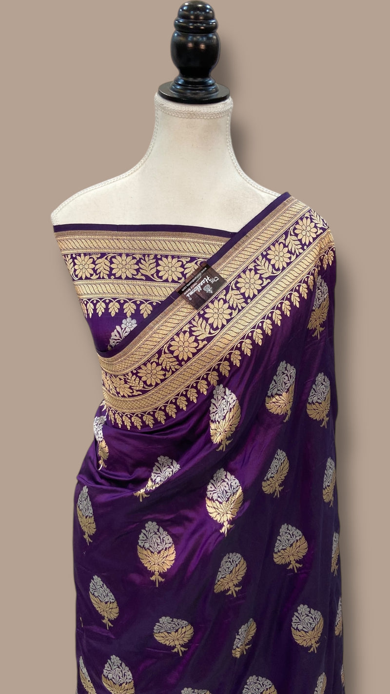 Nita Ambani in Purple Pure Katan Silk Banarasi Handloom Saree - All Over Sona Roopa Buta Work - The Handlooms