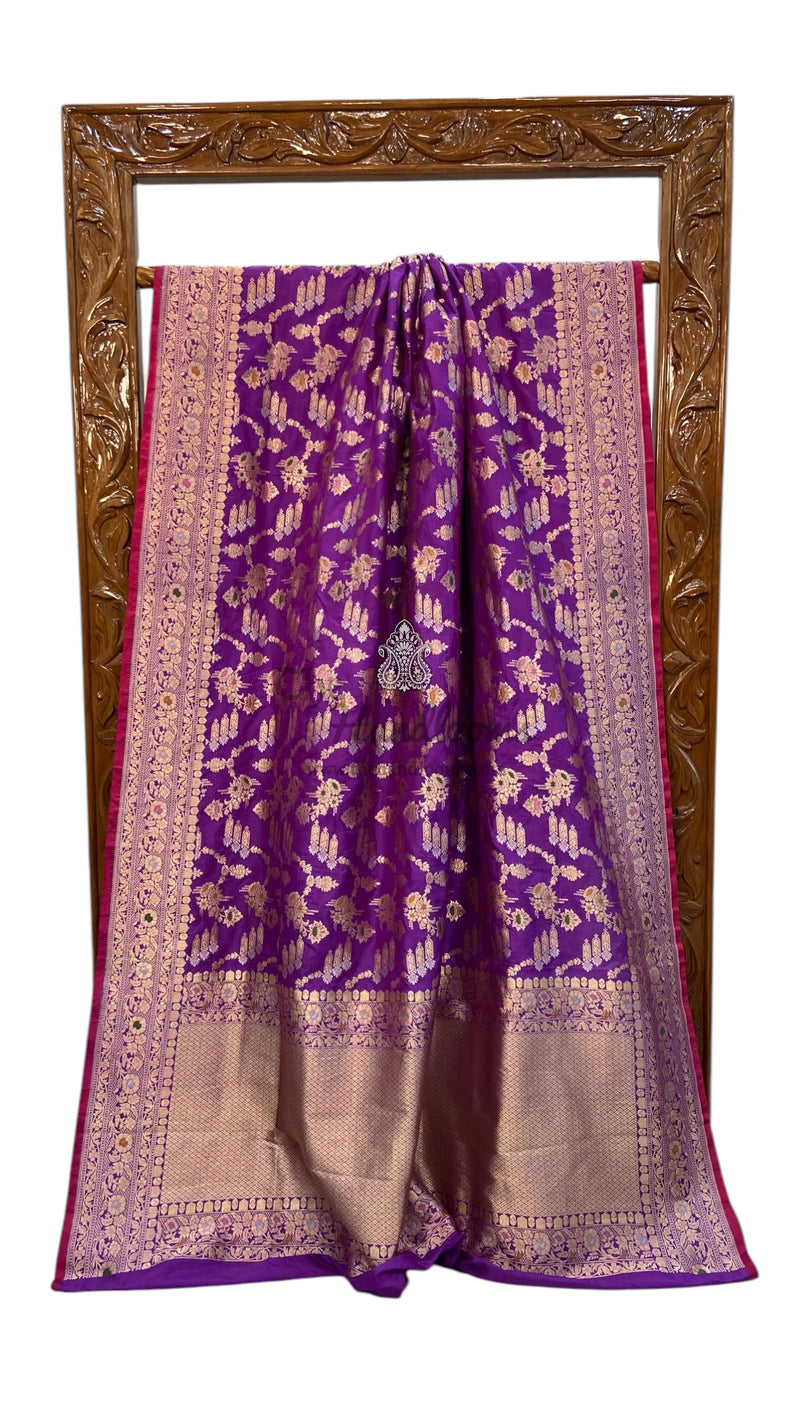 Pure Katan Silk Banarasi Handloom Saree - All over Jaal Work With Meenakari - The Handlooms