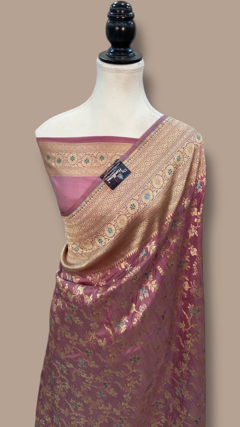 Pure Katan Silk Banarasi Handloom Saree - All over Jaal Work With Meenakari - The Handlooms