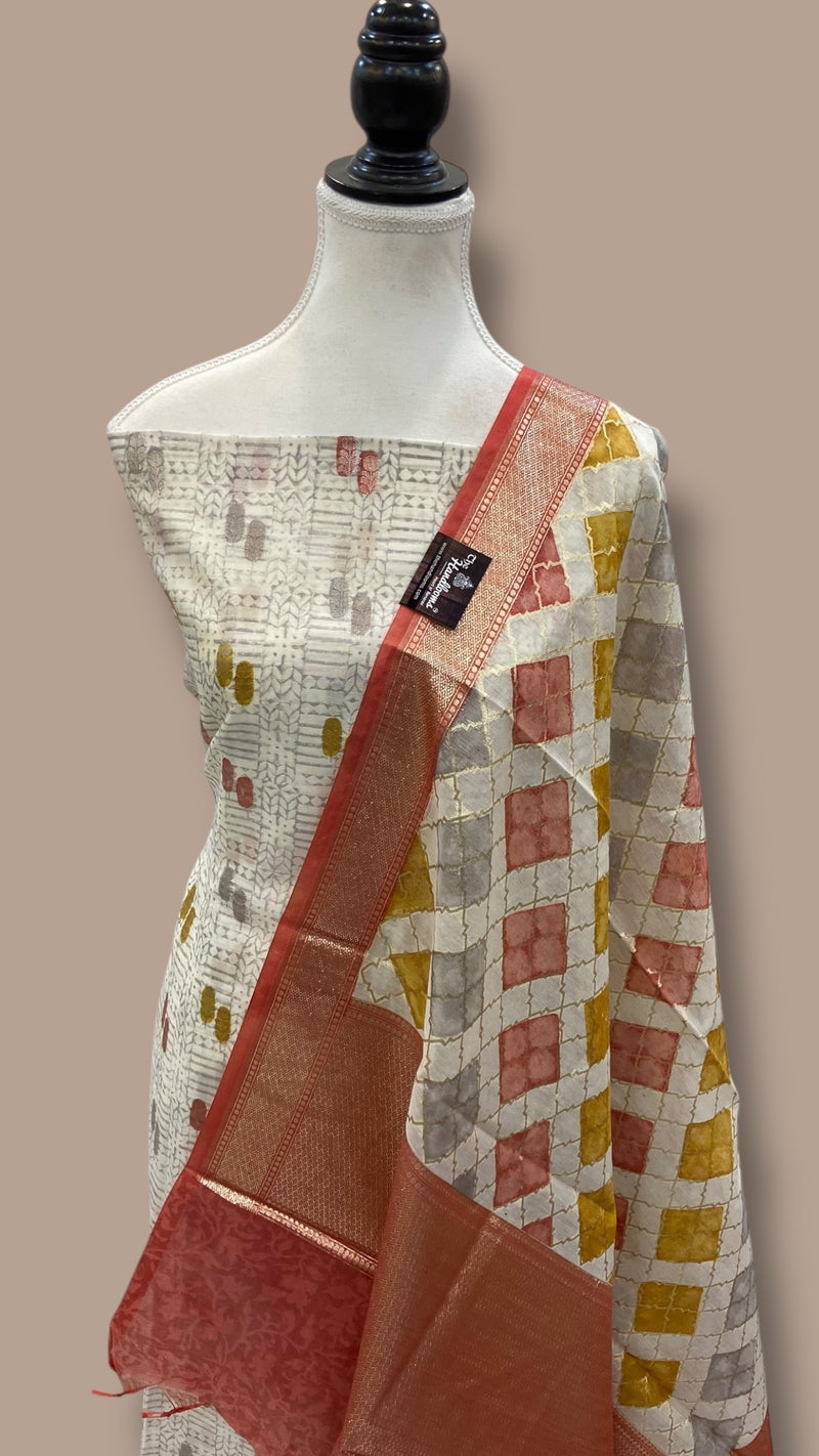 Pure Chanderi Cotton Banarasi Dress material - The Handlooms