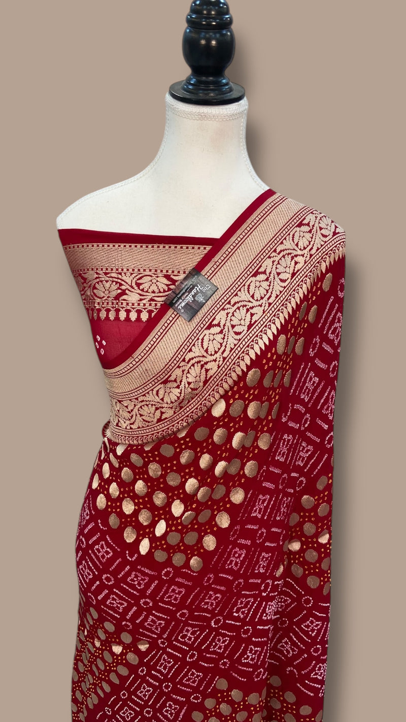 Pure Georgette Banarasi Bandhej Handloom Saree - The Handlooms
