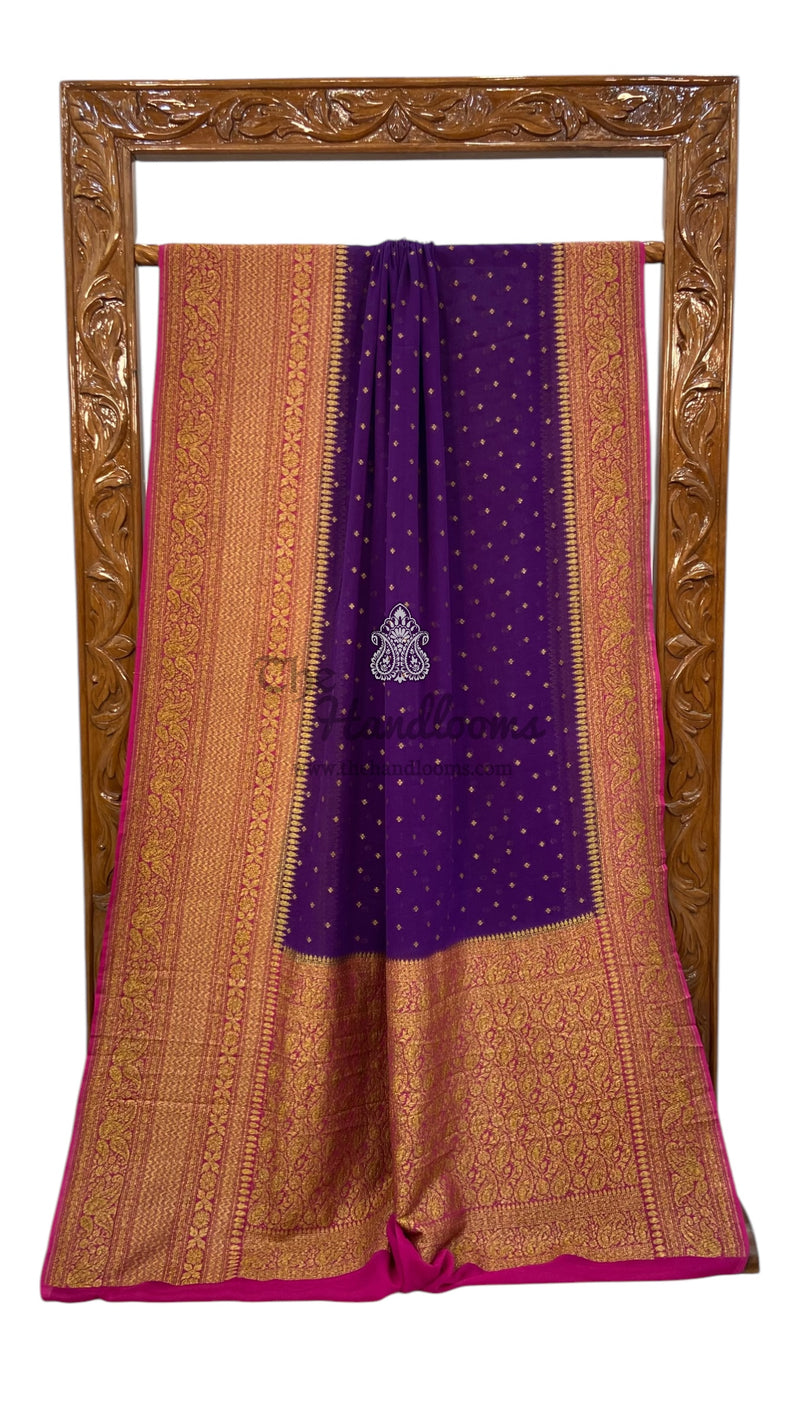Khaddi Georgette Handloom Banarasi Saree - Antique Zari - The Handlooms