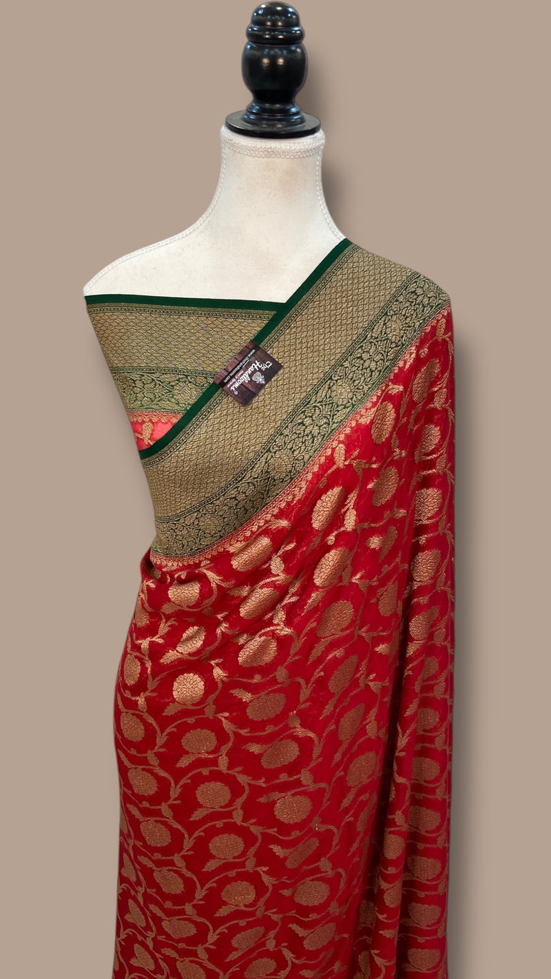 Khaddi Georgette Handloom Banarasi Saree -  Antique zari - The Handlooms