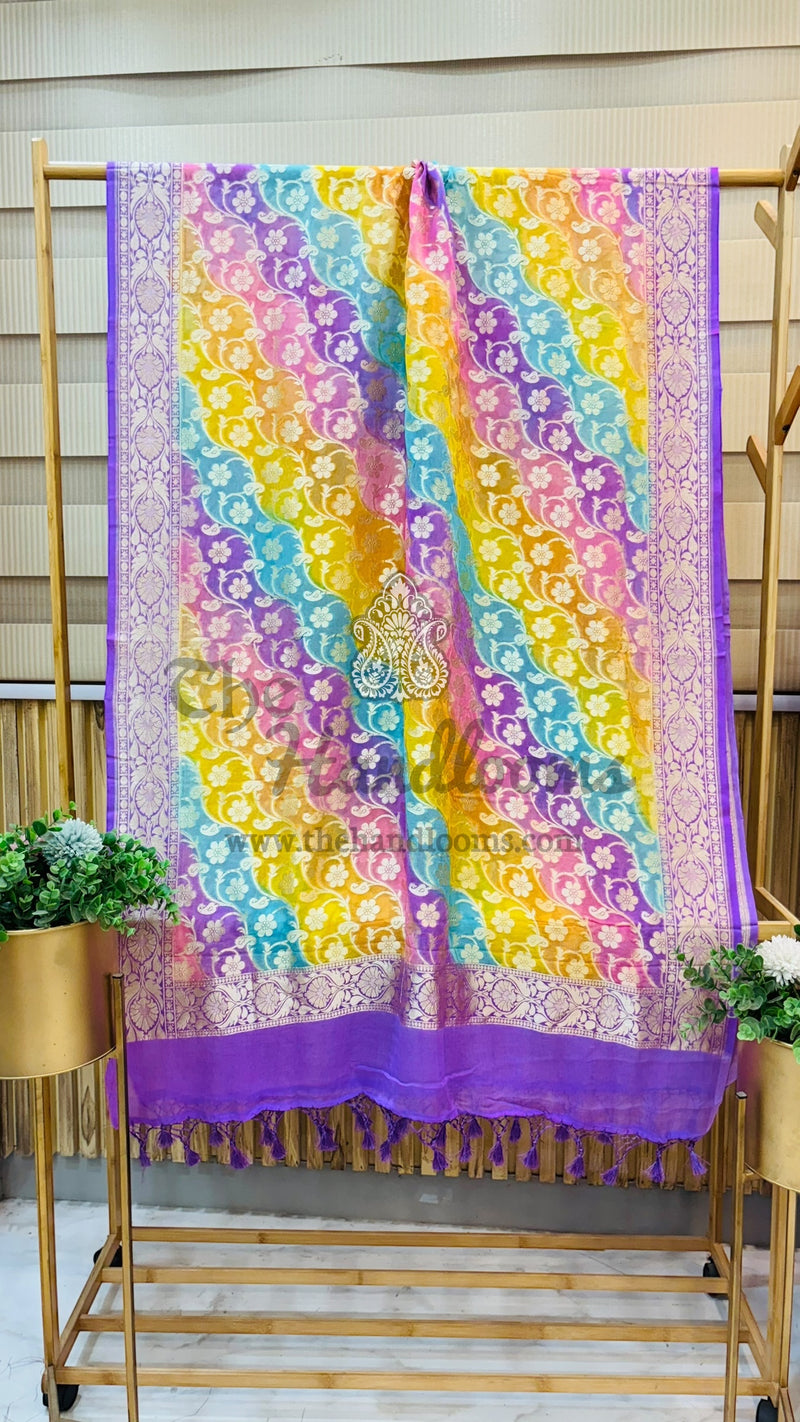 Rangkat Pure Khaddi Georgette Dupatta - water zari - The Handlooms