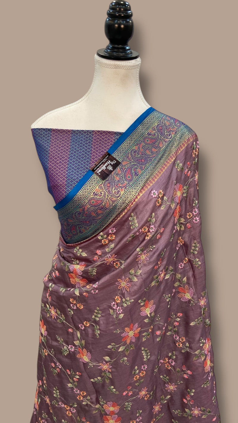 Tussar Silk Handloom Banarasi Saree With Chikankari - The Handlooms