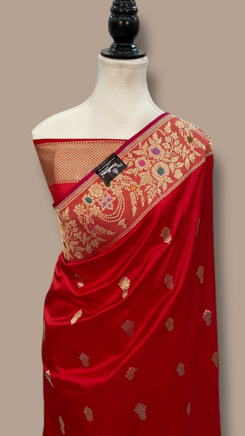 Pure Katan Silk Banarasi Handloom Saree - All over Sona Roopa Kadua motifs - The Handlooms