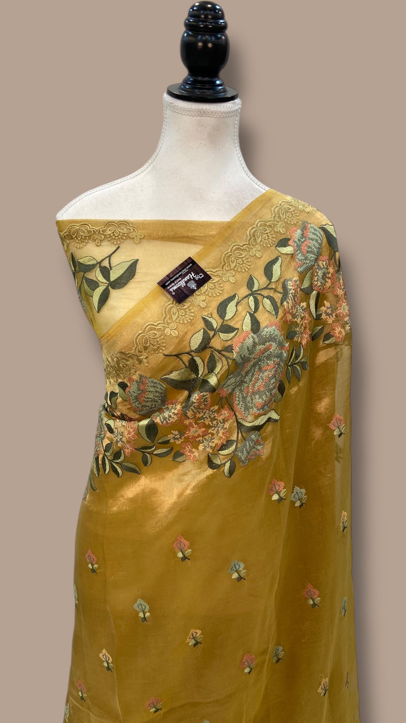 Pure Tissue Handloom Banarasi Saree With Chikankari - The Handlooms