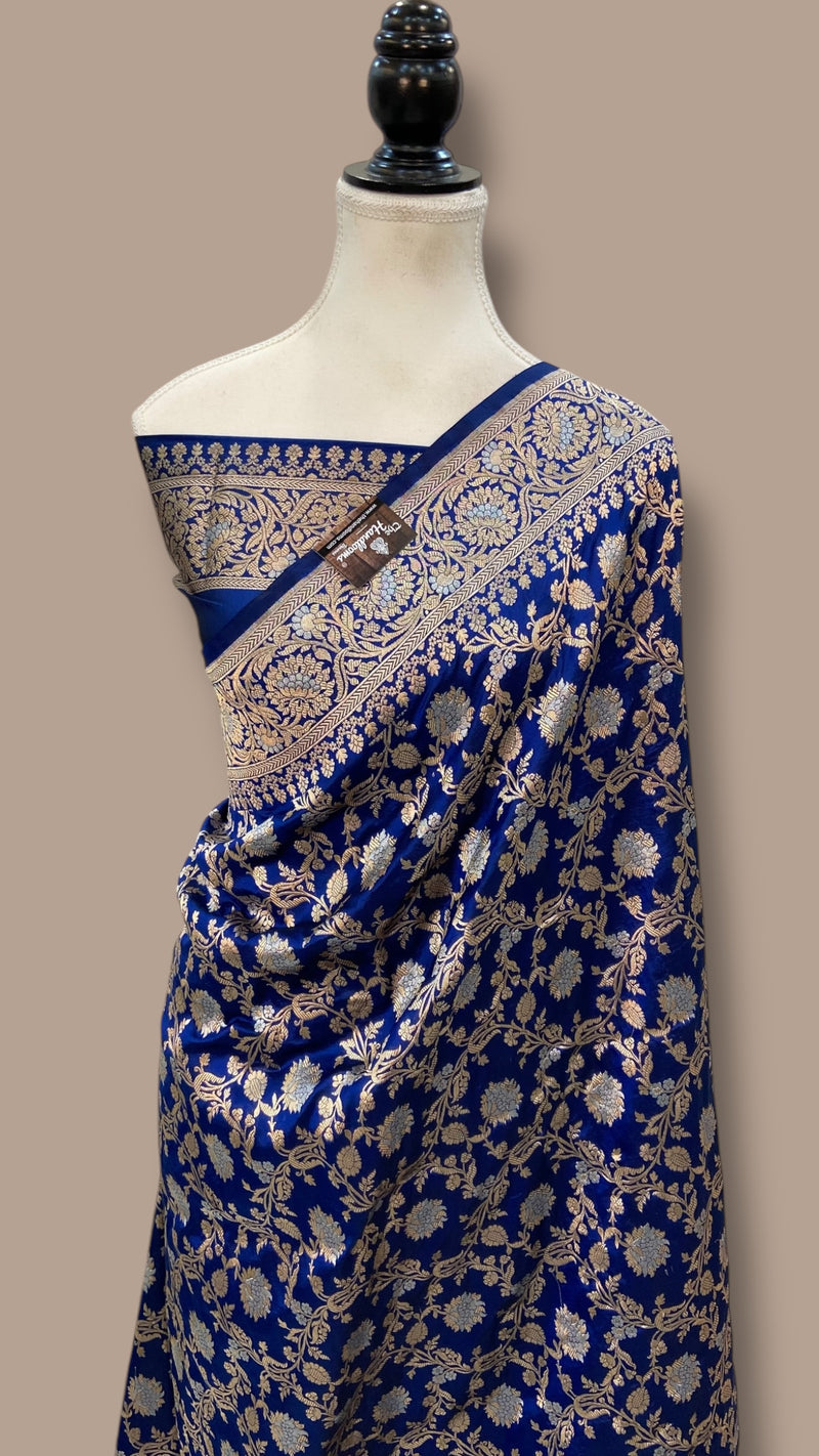 Pure Katan Silk Banarasi Handloom Saree - All Over Sona Roopa Jaal Work - The Handlooms