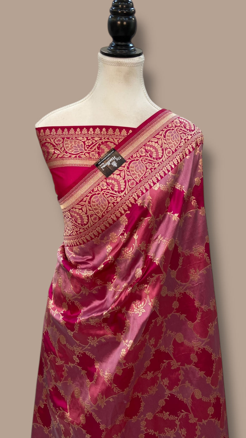 Pure Katan Silk Banarasi Handloom Saree - All over Jaal Work With Rangkart - The Handlooms
