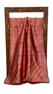 Regal Pure Katan Silk Banarasi Saree – Handwoven Tanchui Brocade - The Handlooms