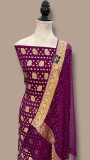 Khaddi Georgette Banarasi Dress material Gold Zari - The Handlooms