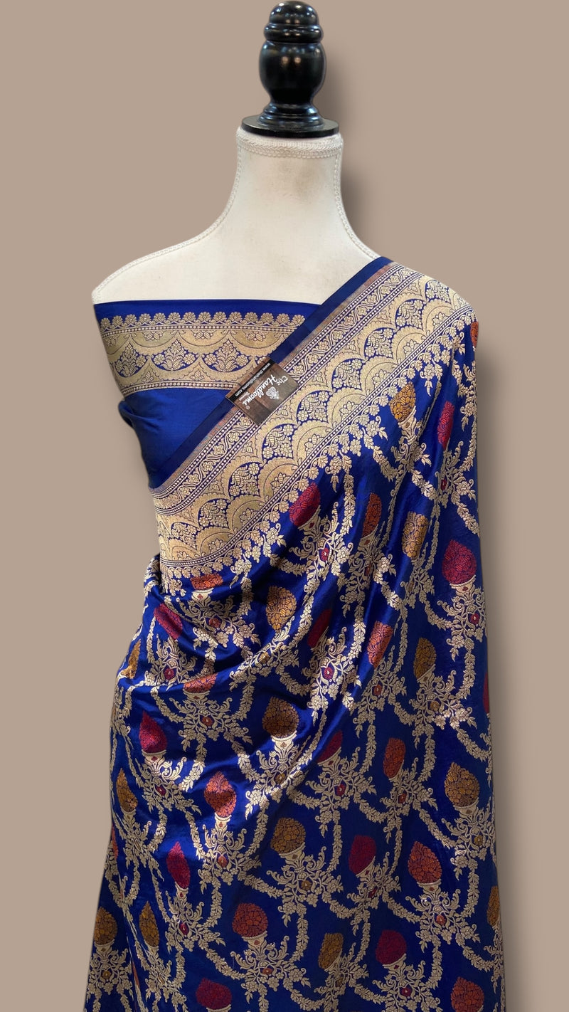 Pure Katan Silk Banarasi Handloom Saree - All over Jaal work - With Meenakari - The Handlooms