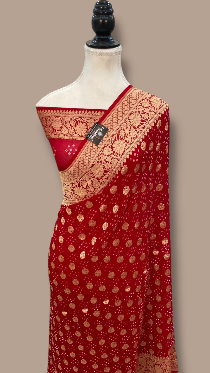 Pure Georgette Banarasi Bandhej Handloom Saree - The Handlooms