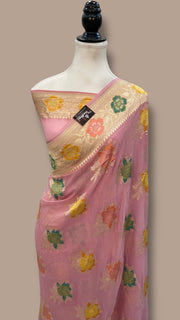 Pure Khaddi Georgette Handloom Banarasi Saree - All over Jaal Work With Meenakari - The Handlooms