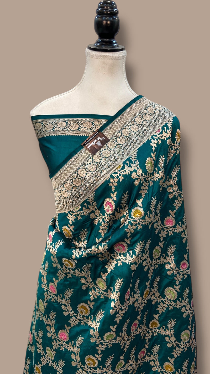 Pure Katan Silk Banarasi Handloom Saree - All over Jaal work With Meenakari - The Handlooms