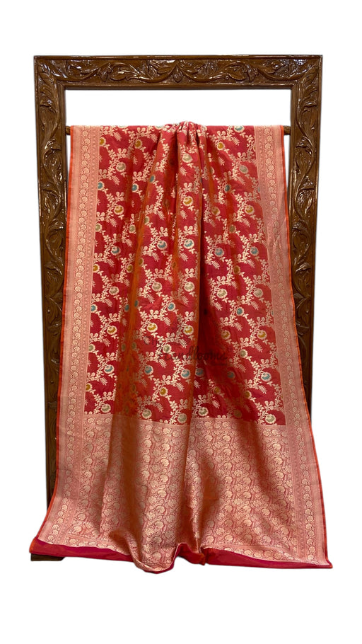 Pure Katan Silk Banarasi Handloom Saree - All over Jaal work With Meenakari - The Handlooms