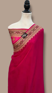 Hot Pink Pure Chiffon Khaddi Banarasi Saree - The Handlooms