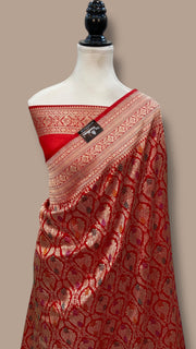Regal Pure Katan Silk Banarasi Saree – Handwoven Tanchui Brocade - The Handlooms