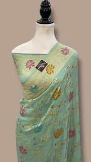 Pure Khaddi Georgette Handloom Banarasi Saree - All over Jaal Work With Meenakari - The Handlooms