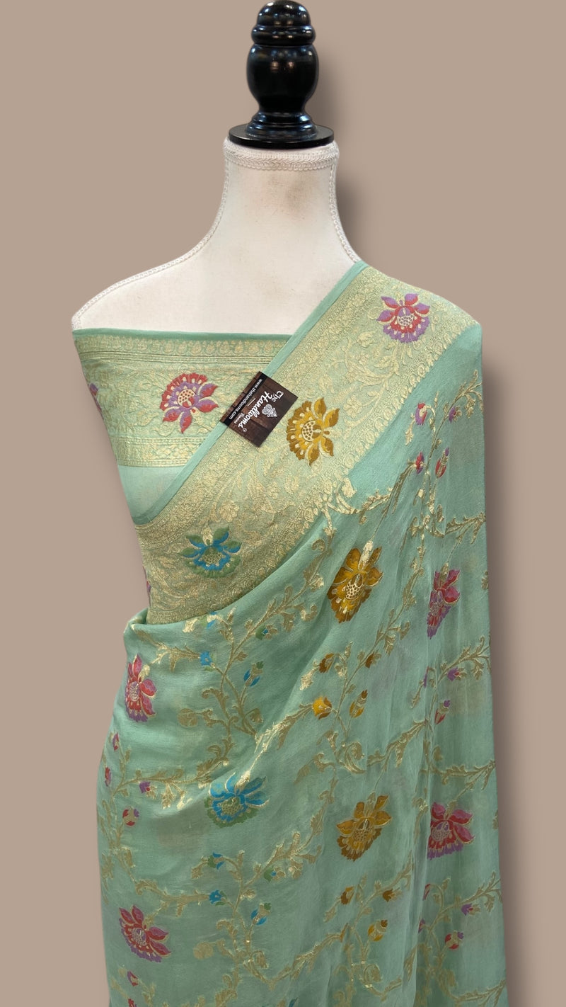 Pure Khaddi Georgette Handloom Banarasi Saree - All over Jaal Work With Meenakari - The Handlooms