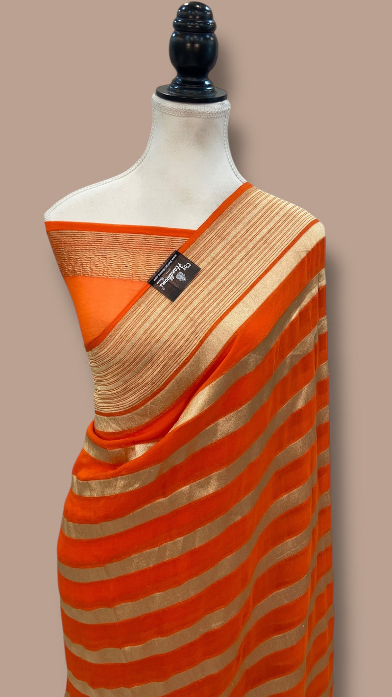 Peach Pure Khaddi Georgette Handloom Banarasi Saree - The Handlooms