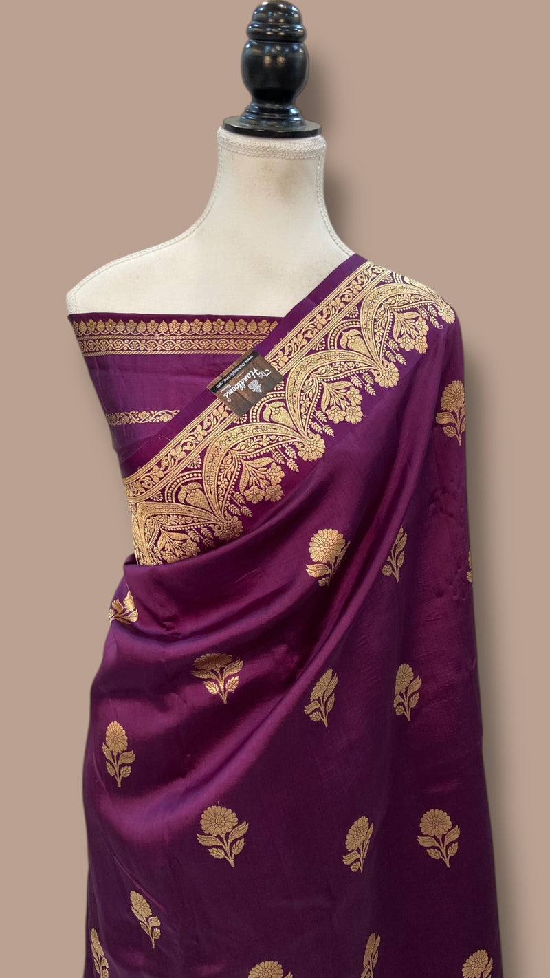 Pure Katan Silk Banarasi Handloom Saree - All over Kadua motifs - The Handlooms