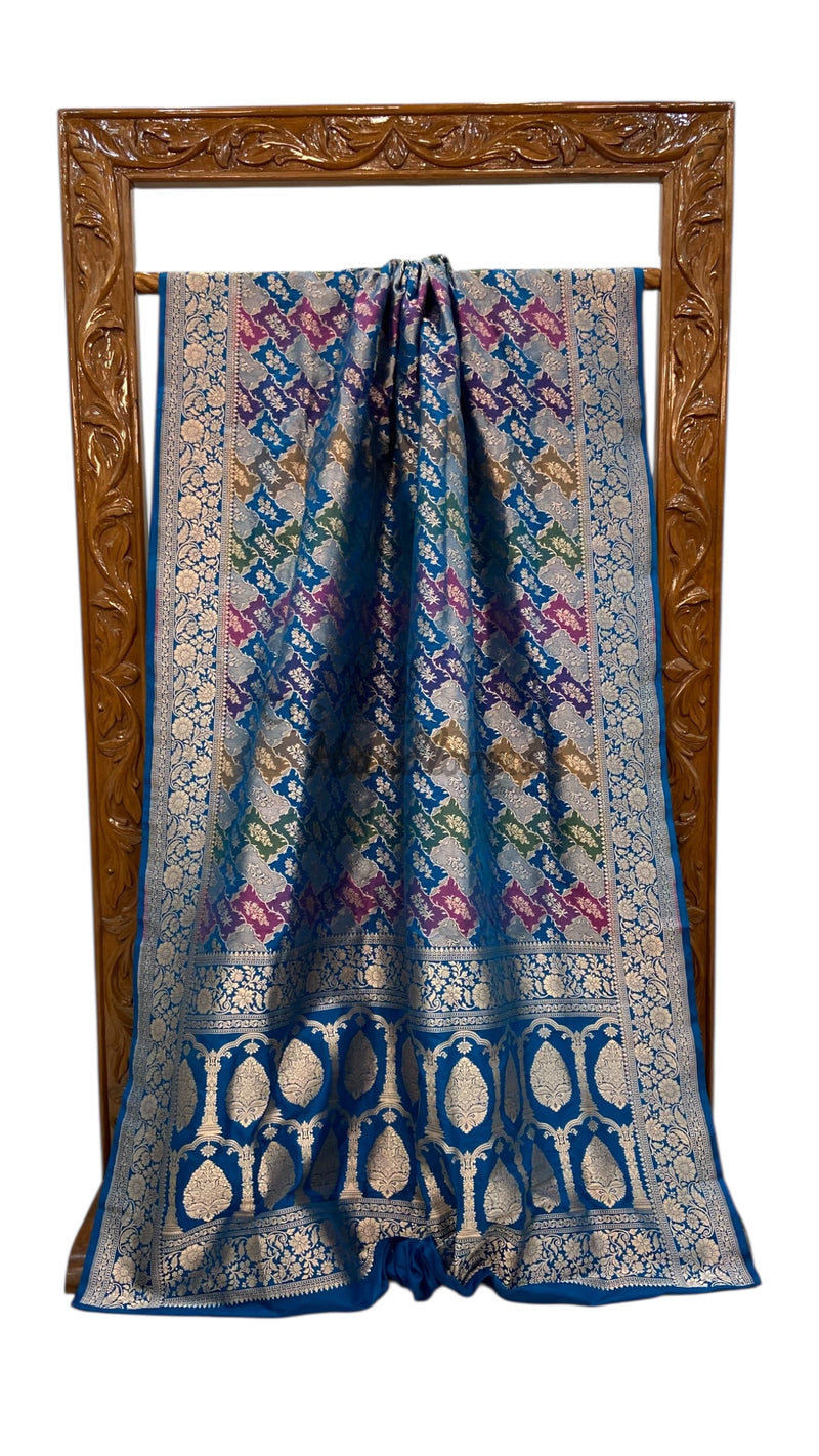 Pure Katan Silk Banarasi Handloom Saree - All over Jaal Work With Rangkart - The Handlooms