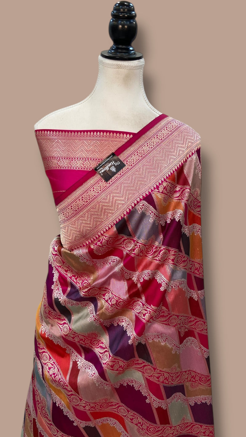 Ektara Pure Katan Silk Banarasi Handloom Saree - All over kadiyal Jaal work Rangkart - The Handlooms