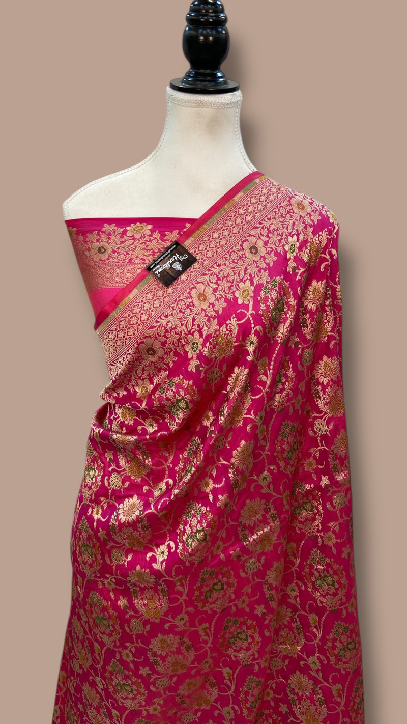 Pure Katan Silk Banarasi Handloom Saree - All over Jaal work With Meenakari - The Handlooms