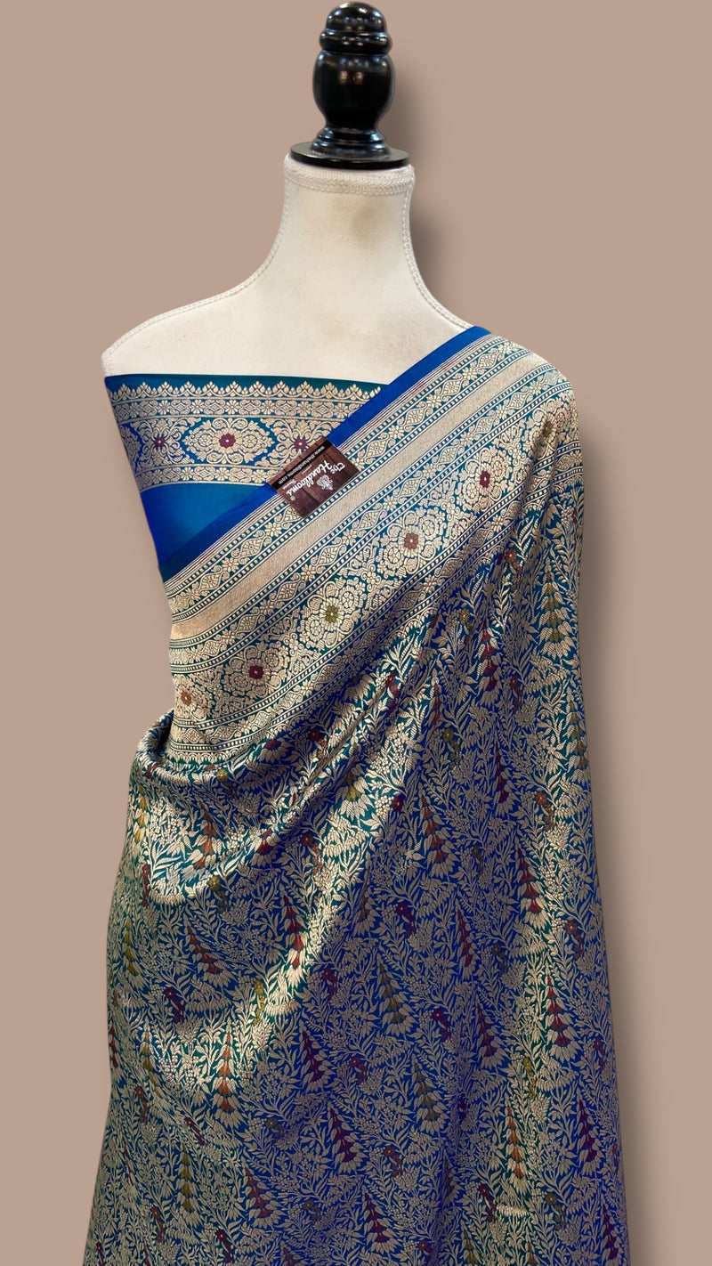 Regal Pure Katan Silk Banarasi Saree – Handwoven Tanchui Brocade with Meenakari Work - The Handlooms