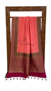 Coral Pink Pure Khaddi Crepe Georgette Handloom Banarasi Saree - The Handlooms