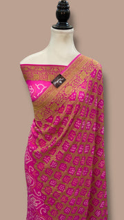 Pure Georgette Banarasi Bandhej Handloom Saree - The Handlooms