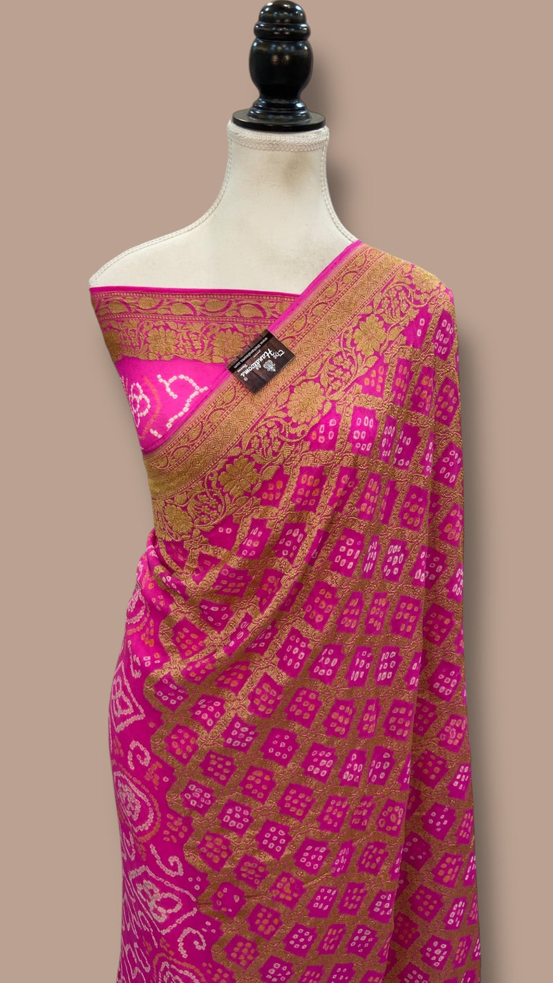 Pure Georgette Banarasi Bandhej Handloom Saree - The Handlooms