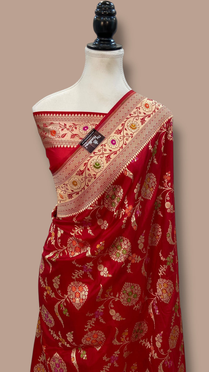Pure Katan Silk Banarasi Handloom Saree - All over Jaal work With Meenakari - The Handlooms