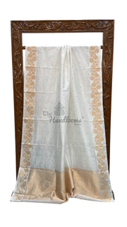 White Pure Katan Silk Banarasi Handloom Saree - All over Kadua motifs - The Handlooms
